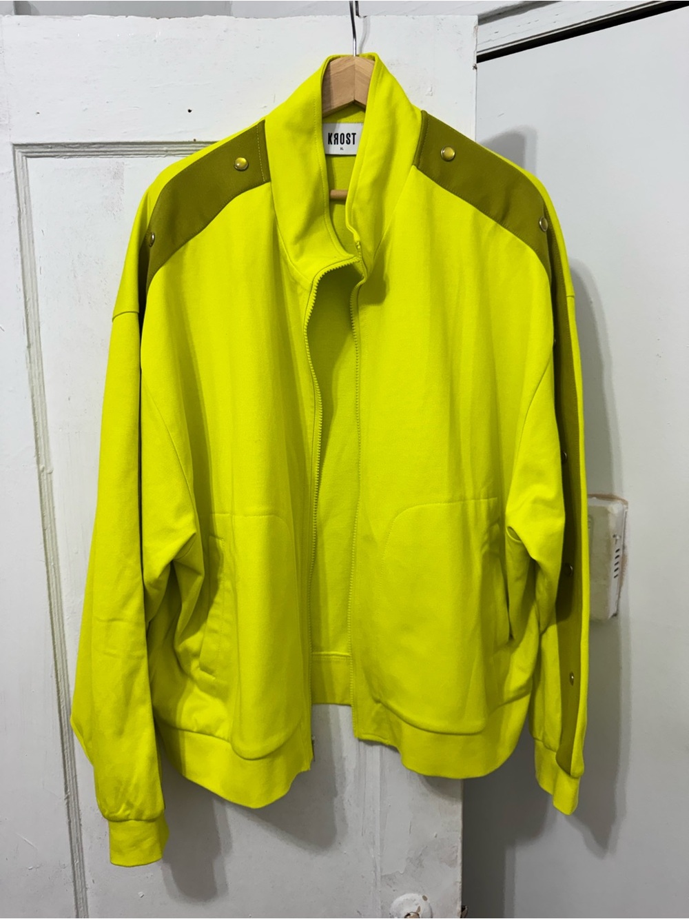 Neon Yellow Snap-Shoulder Bomber Jacket